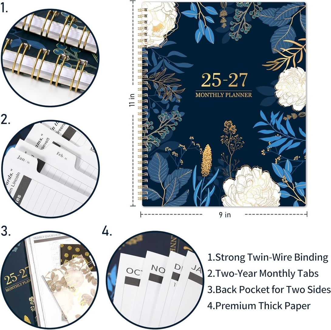 2025-2027 Monthly Planner - 2 Year Monthly Planner/Calendar 2025-2027, Academic Planner, Jul 2025 - Jun 2027, 11" X 9", 24 Months, Tabs, Back Pocket, Holidays, Twin-Wire Binding, Note Pages