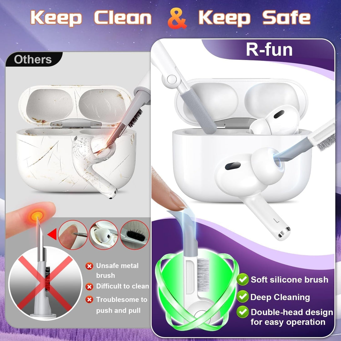 R-Fun Compatible with Airpods Pro 2Nd Generation 2023(Usb-C),2022(Lightning Cable),1St Gen 2019 Charging Case, Full Drop Protection Auto Pop-Up Lid Design with Cleaner Kit,White