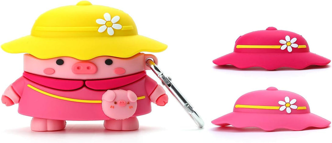 3D Cute Chic Cartoon Kids Teens Boys Girls Women Lovely Stylish Cross Body Bag Piglet Shape with Three Hats Soft Case for Airpod Pro 2019/Airpod Pro 2 Gen 2022(Pink Piglet)