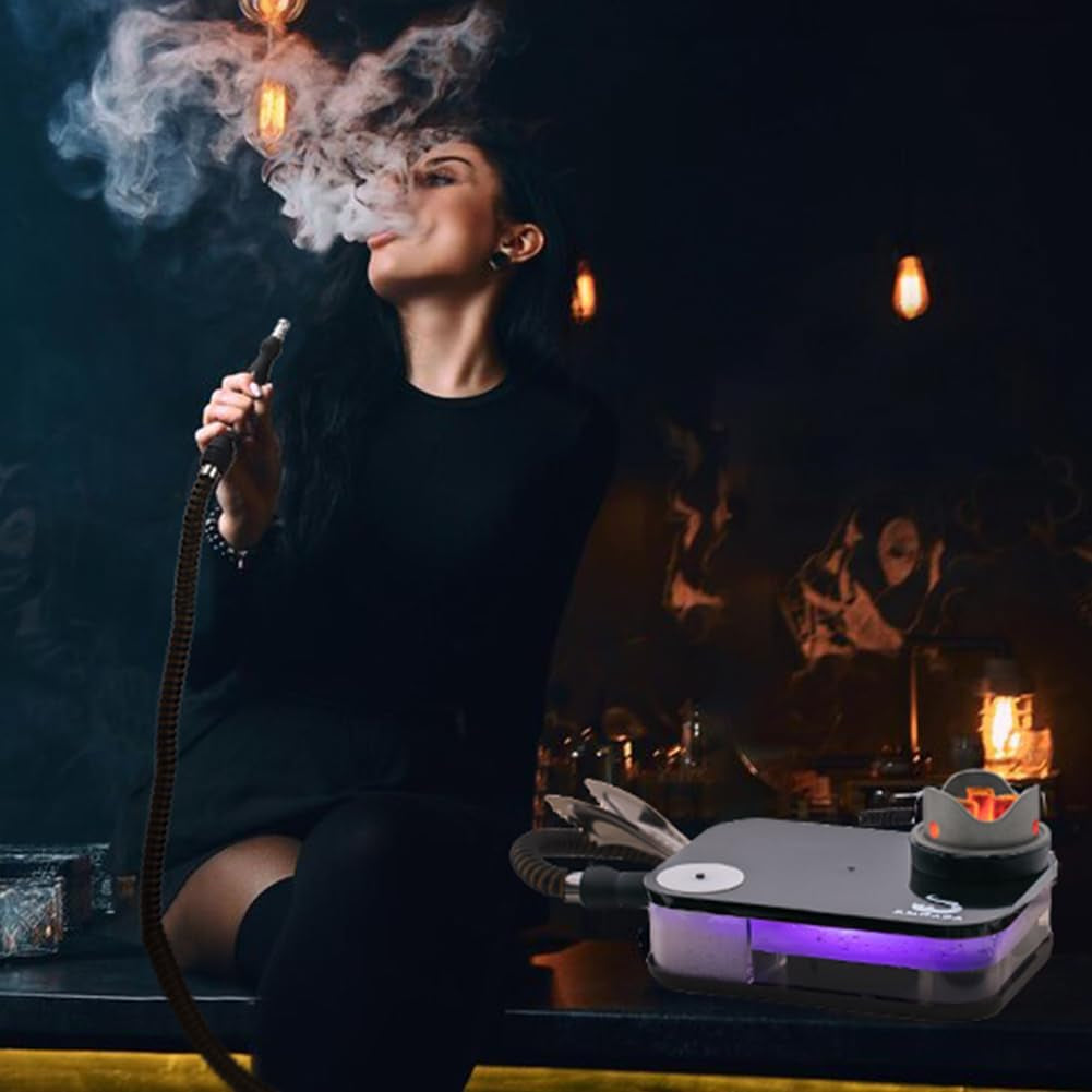 Acrylic Hookah Set Portable Personal Travel Flat Led Hookah Box with Everything Travel Case Silicone Bowl Silk Hookah Hose Tongs Magical LED Light for Better Shisha Hookah Narguile Smoking