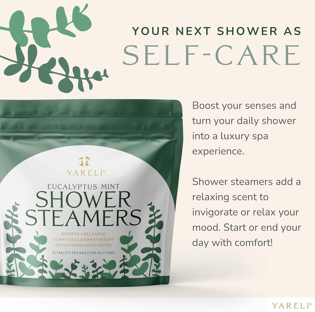 Shower Steamers Aromatherapy, 12 Pack, for Women and Men - Sinus Relief and Self Care Birthday and Relaxation Spa Gift - Eucalyptus Mint