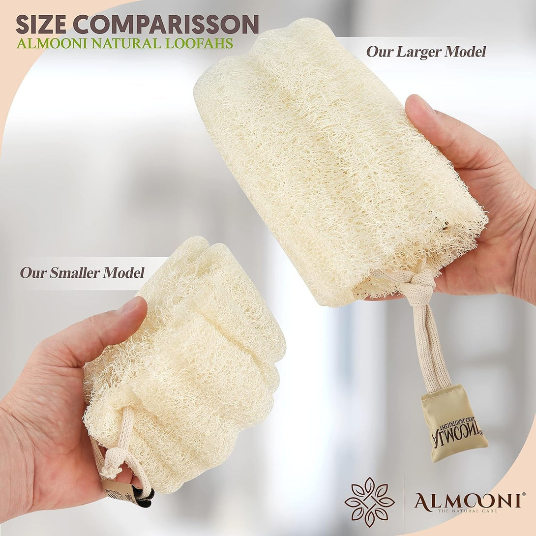 Almooni Mini Natural Loofah Sponge - Real Egyptian Shower Exfoliating Loofah - Small Loofah Scrubber for the Perfect Grip - 3 Count(1 Pack)