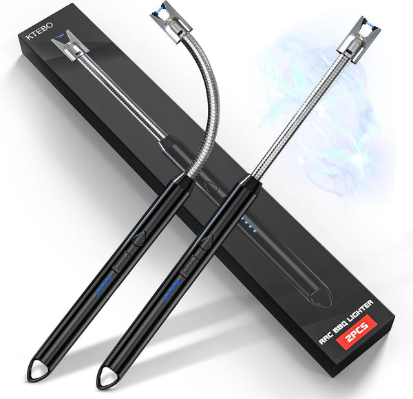 2 Pack Plasma Arc Electric Lighters Rechargeable - USB Long Reach for Scented Candles, BBQ Grill &Camping - Windproof Design Lighters