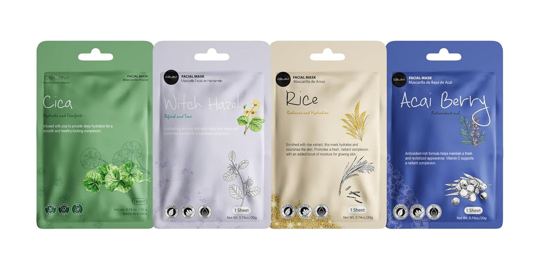 Celavi K-Beauty Skincare Essence Facial Face Mask Korea Skin Care Moisturizing C Set 24 Pack