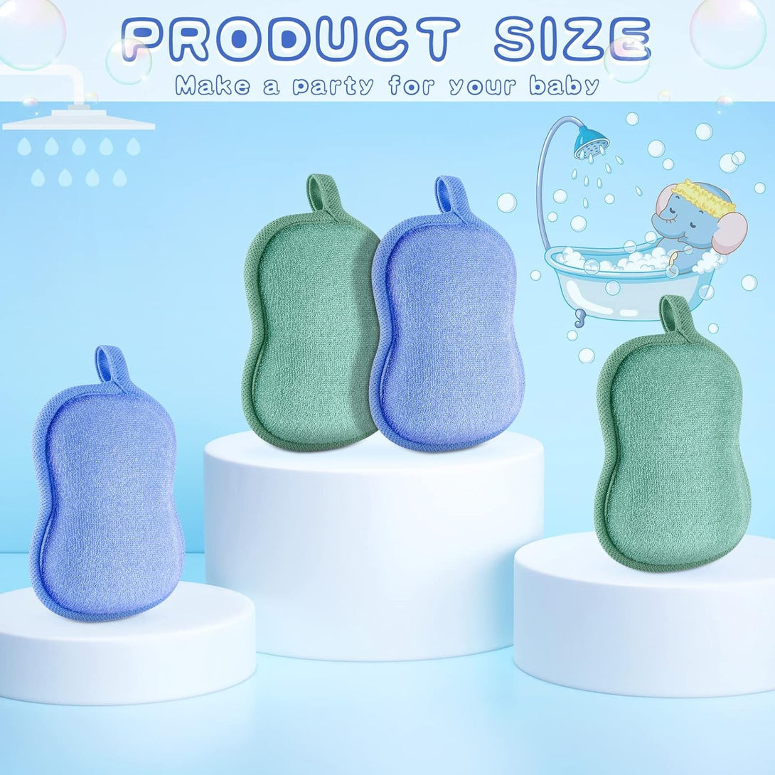 Tatuo 4 Pieces Baby Bath Sponge Cotton Baby Sponge Toddler Soft and Absorbent Loofah for Kids Babies Men Women(Green, Blue)