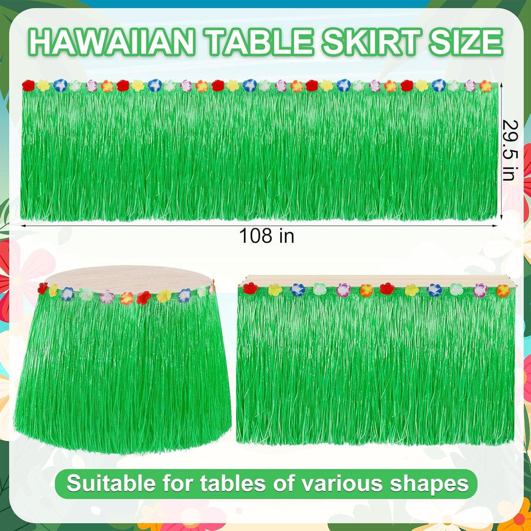 Hawaiian Party Table Skirt Decorations, 2PCS Green Luau Party Table Skirt Decorations, 108 X 29.5" Grass Skirts Luau Party Favors, Luau Table Skirt for Summer Tropical Hula Parties Decor Accessories