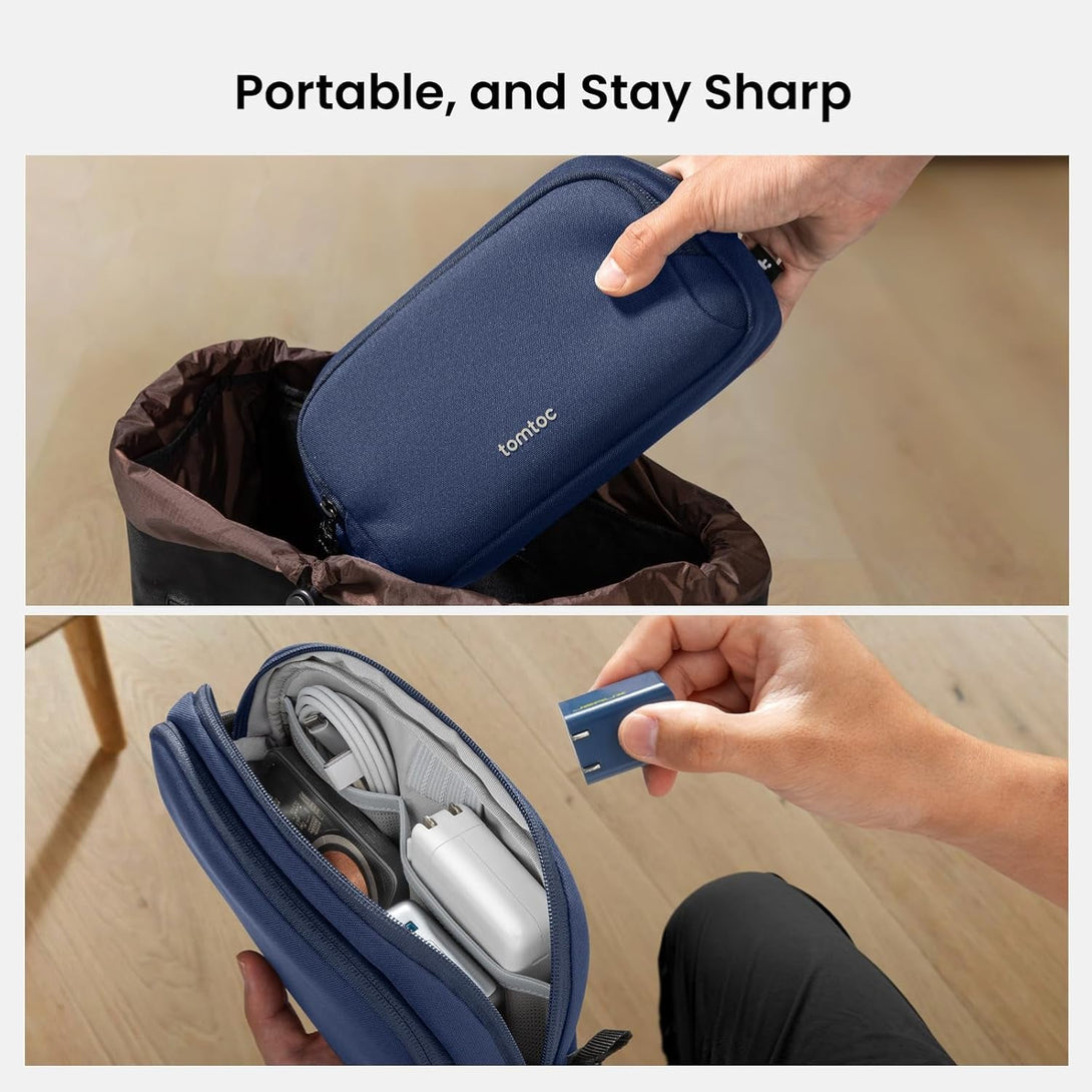 Tomtoc Electronic Organizer Travel Case, Water Resistant Dual Compartment Tech Pouch Cable Organization Storage Bag for Charger, Cord, Phone, Hard Drive, Power Bank, Accessories Travel Essentials