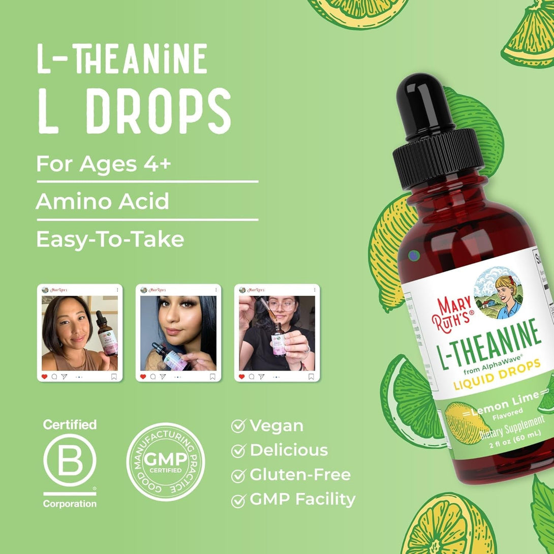 Maryruth'S L Theanine 200Mg Liquid Drops | Mood Support for Adults & Kids | Focus Supplement | Natural Sleep Support | Vegan | Non-Gmo | Gluten Free | 30 Servings