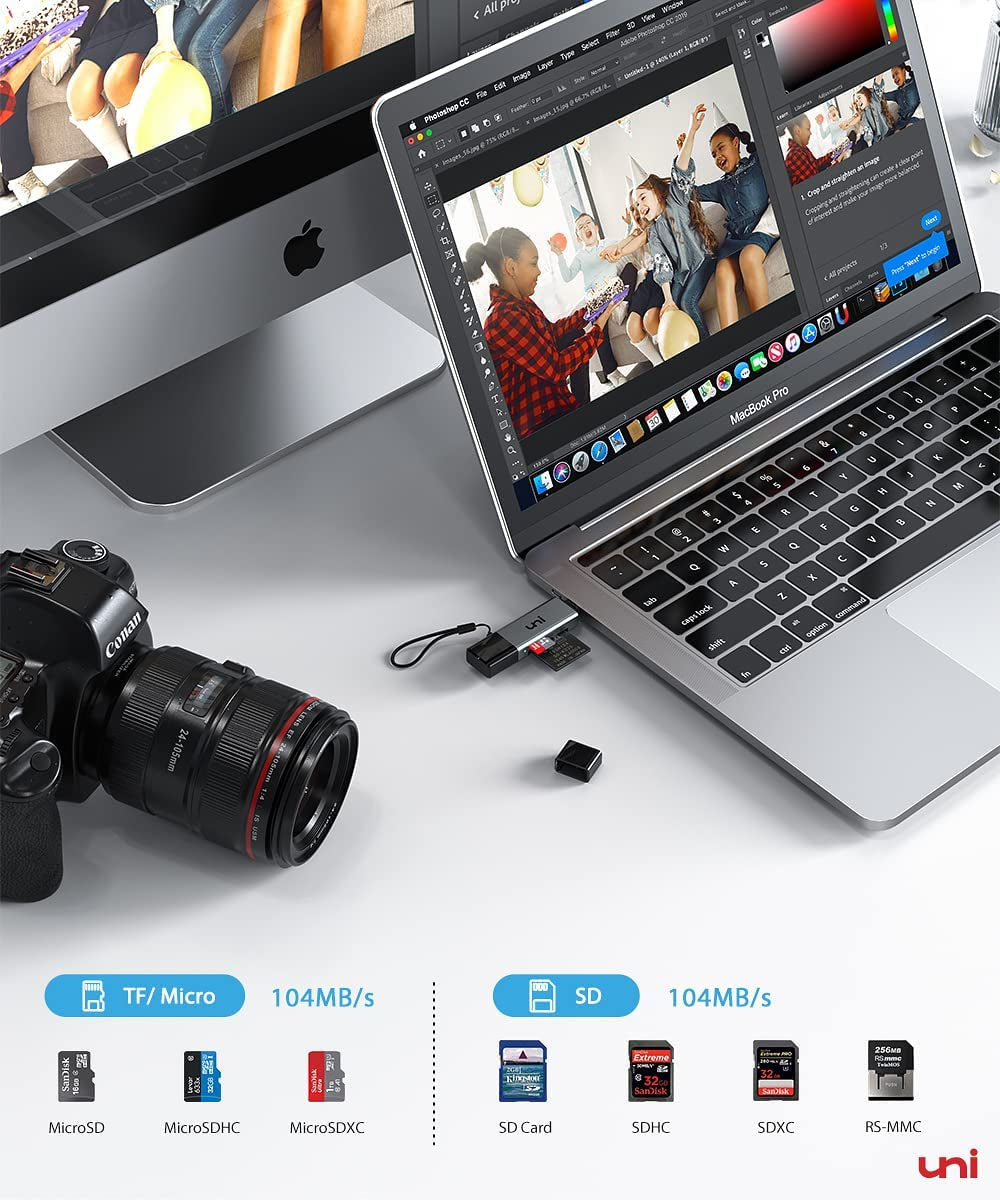 Uni SD Card Reader, High-Speed USB C to Micro SD Card Adapter USB 3.0 Dual Slots, Memory Card Reader for Sd/Micro SD/SDHC/SDXC/MMC, Compatible with Macbook Pro/Air, Chromebook, Android Galaxy