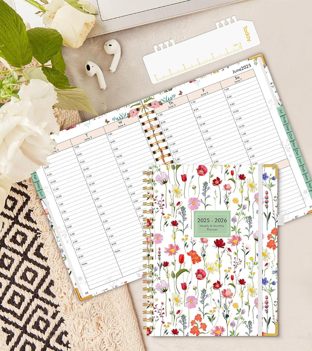2025 Appointment Book, 2025 Academic Planner 18 Months Weekly and Monthly (January 2025 - June 2026), 8.5"X11" Daily Hourly Planner 60-Minute Time Slots, Spiral Calendar Schedule Book for Work Home School, Wildflower Garden