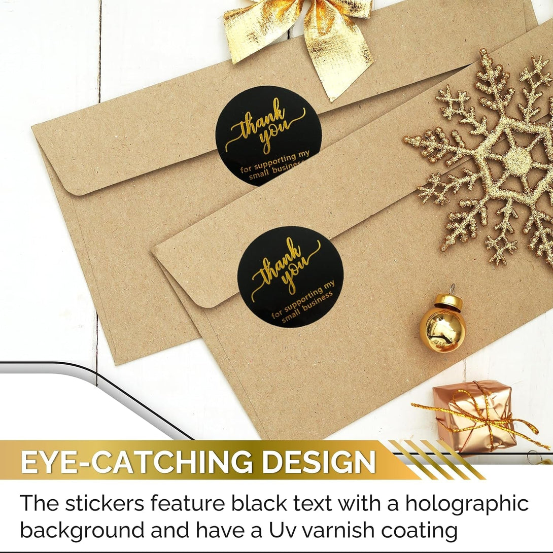 500 Pcs 2 Inch Thank You Stickers for Small Business – Black Waterproof Self-Adhesive Labels with 4 Elegant Designs – Durable Envelope Seals for Packaging, Gift Bags, Boxes & Orders
