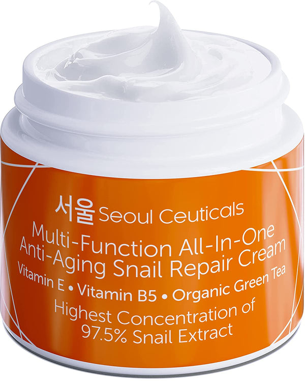 Seoulceuticals Korean Skin Care 97.5% Snail Mucin Moisturizer Cream - K Beauty Skincare Day & Night Snail Repair Cream Filtrate Cruelty Free 2Oz