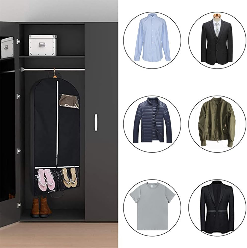 43" Garment Bags for Travel and Storage, Travel Suit Bags for Men Women with 2 Clear Pockets, Storage Bags for Clothes, Suits, Shirts, Coats (43Inch, 2Pcs Black)