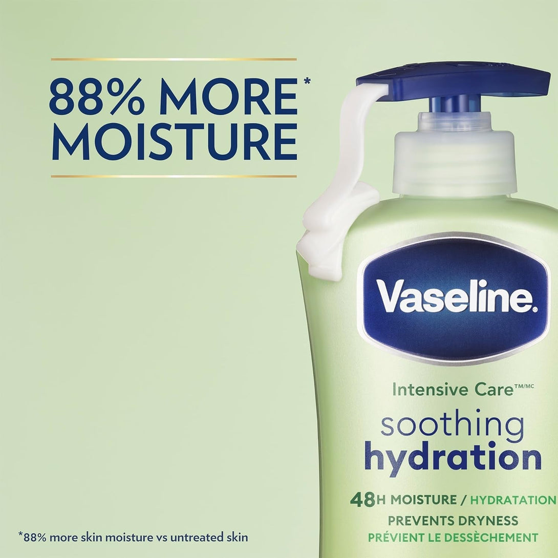 Vaseline Intensive Care Body Lotion Soothing Hydration for Dry Skin with Ultra-Hydrating Lipids + 1% Aloe Vera Extract to Refresh Dehydrated Skin 20.3 Oz