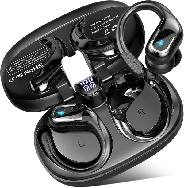 Wireless Earbud Bluetooth 5.4 Headphones 75Hrs Playtime, 2025 Bluetooth Earbuds Deep Bass Noise Cancelling Mic, over Ear Bud with Sport Earhooks, IPX7 Waterproof Wireless Earphones for Workout/Running