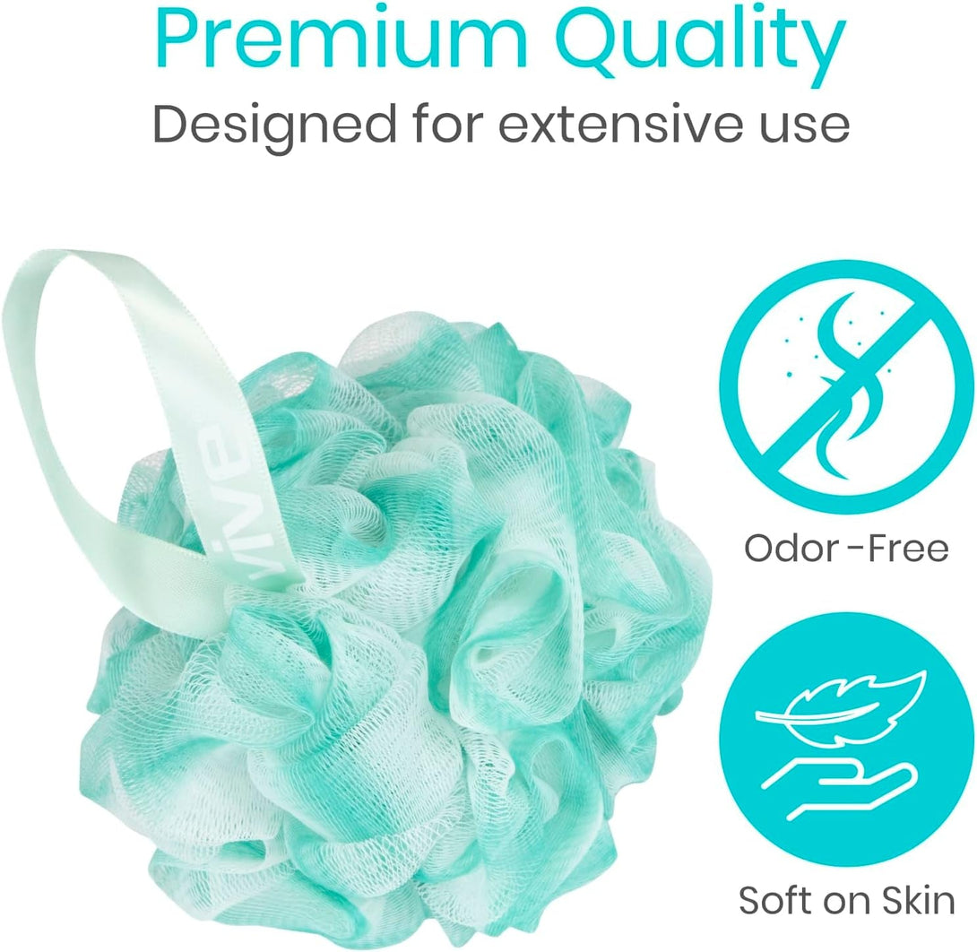 Vive Loofah Sponge Replacement (4 Pk) Shower & Bath Pouf Scrubber for Back & Body Exfoliation, Works with Vive Interchangeable Loofa Handle Long Brush (Replacement Sponge Black and Blue (4 Pack), 4)