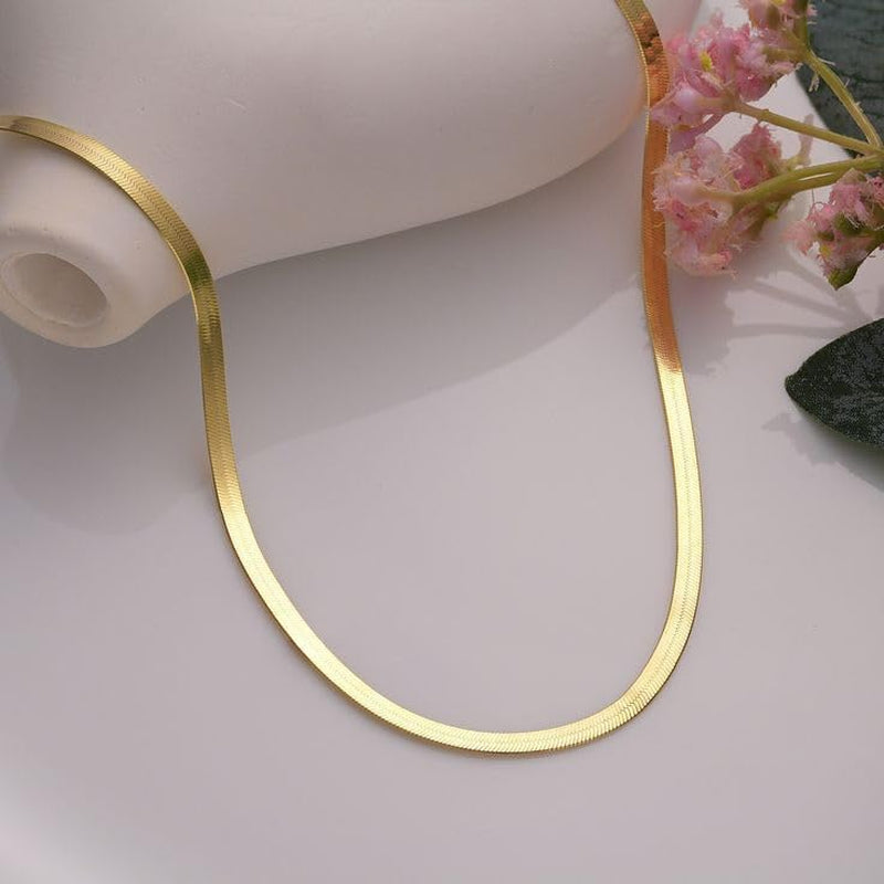 CHESKY Gold Necklace for Women-14K Plated Sterling Silver Snake Chain Necklace Dainty Simple Chunky Herringbone Necklace Choker Necklaces Jewelry for Women