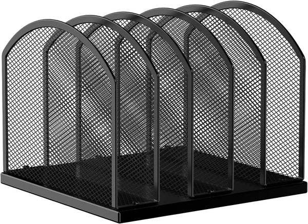5-Section Vertical Desktop Organizer, 5-Section Mesh File Folder Stand Sorter for Office Home Classroom Organization (Black, Pack1)