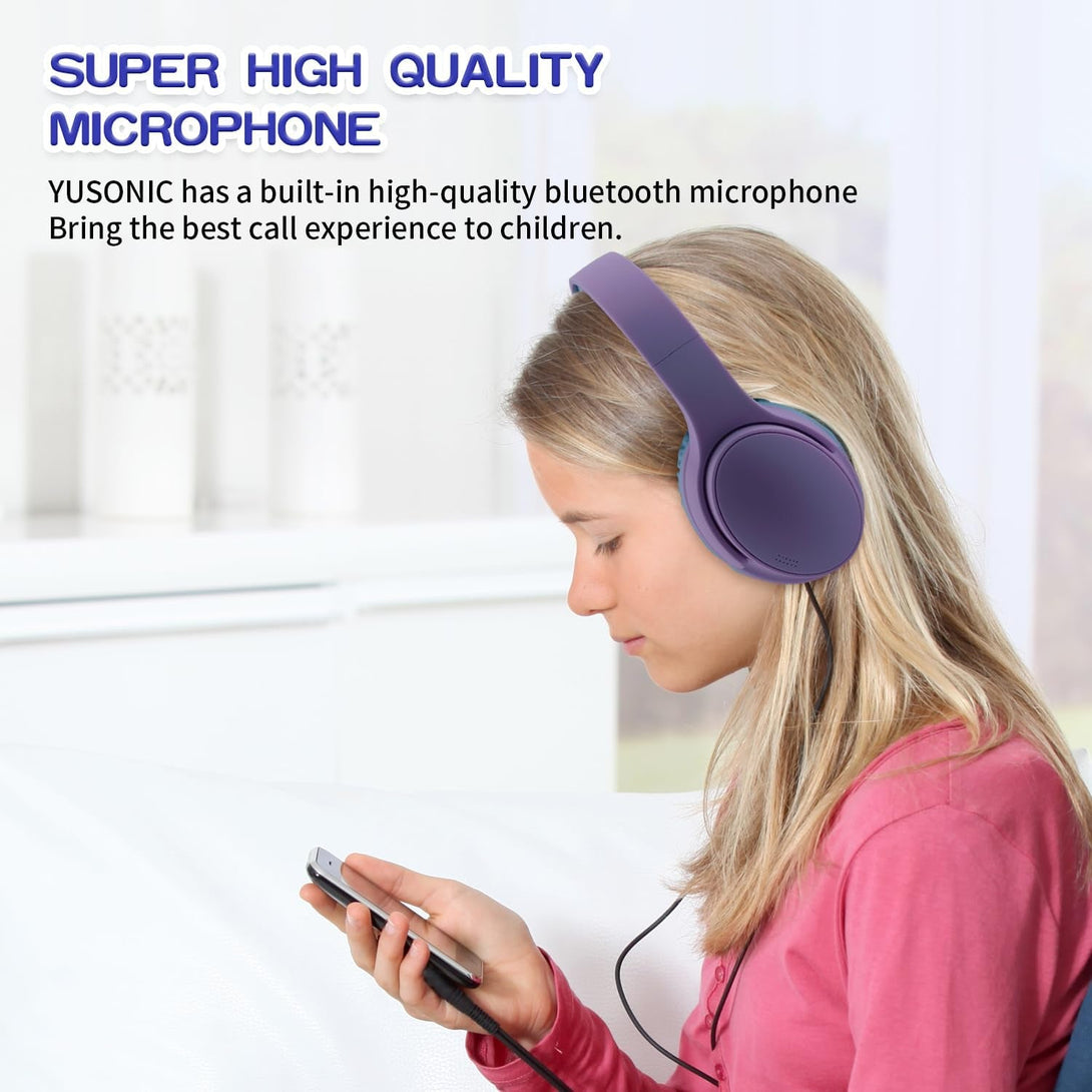 Kids Wireless Headphones, Bluetooth Headphones for Teen Kids, over Ear Toddler Headphones Foldable with Built-In Mic for Cell Phones TV Tablet School Network Boys Girls (E6 Purple)