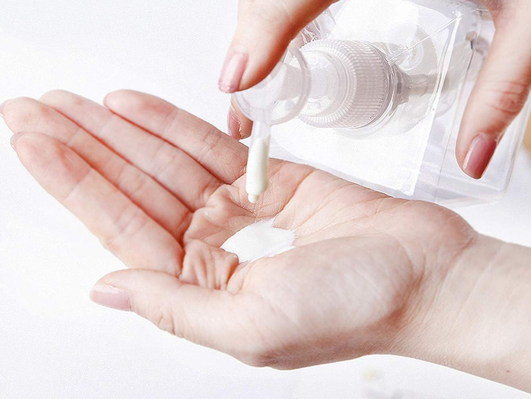 100Ml / 3.3Oz Refillable Empty Plastic Pump Bottles Jars Set for Makeup Cosmetic Bath Shower Shampoo Hair-Conditioner Toiletries Liquid Containers Bathroom Accessory Set (Transparent)