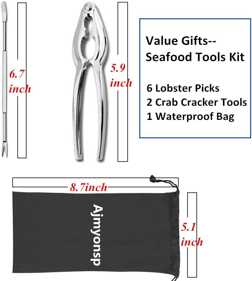 Lobster Crackers and Picks Set, 8Pcs Crab Leg Cracker Tools - Stainless Steel Seafood Crackers & Forks Nut Cracker Set & Storage Bag - Dishwasher Safe Thanksgiving Christmas Gifts