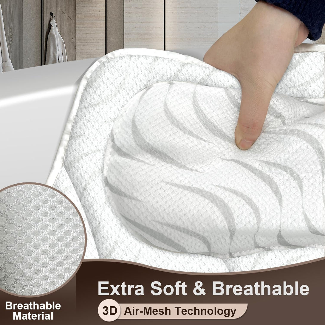 Bath Pillow Luxury Bathtub Pillow - Bath Pillows for Tub Neck and Back Support, Ergonomic Tub Pillow for Bath with 6 Powerful Suction Cups, Fits All Bathtub Portable Bath Accessories - White