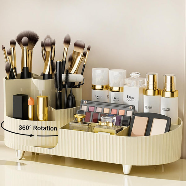 360Â° Rotating Vanity Makeup Organizer with Brush Holder, Large Spinning Cosmetic Storage for Skincare, Perfumes and Lotions