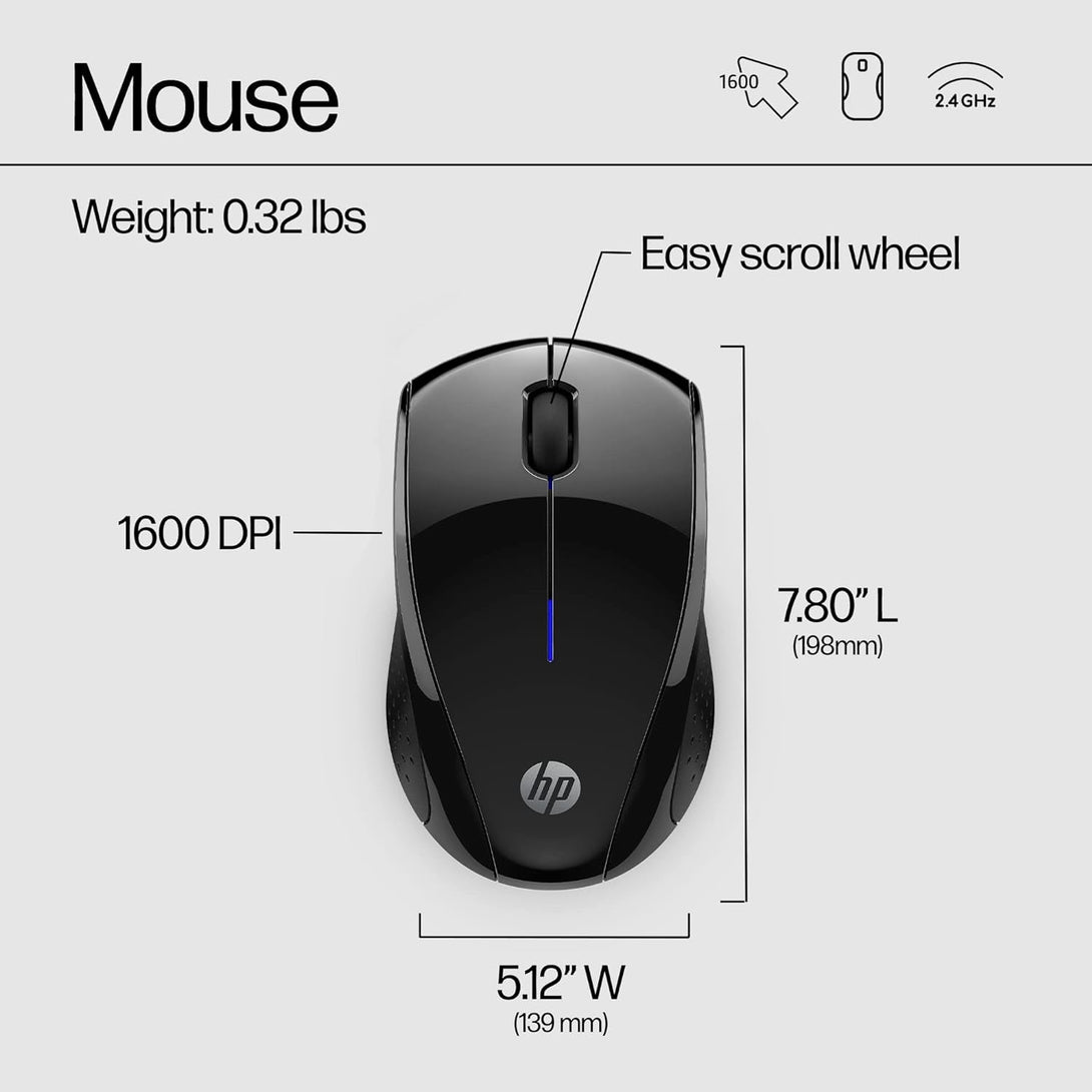 HP X3000 G3 Wireless Mouse - Black, 15-Month Battery, Side Grips for Control, Travel-Friendly, Blue LED, Powerful 1600 DPI Optical Sensor, Compatible with Wins Pc/Laptop, Mac, Chromebook (683N7AA)