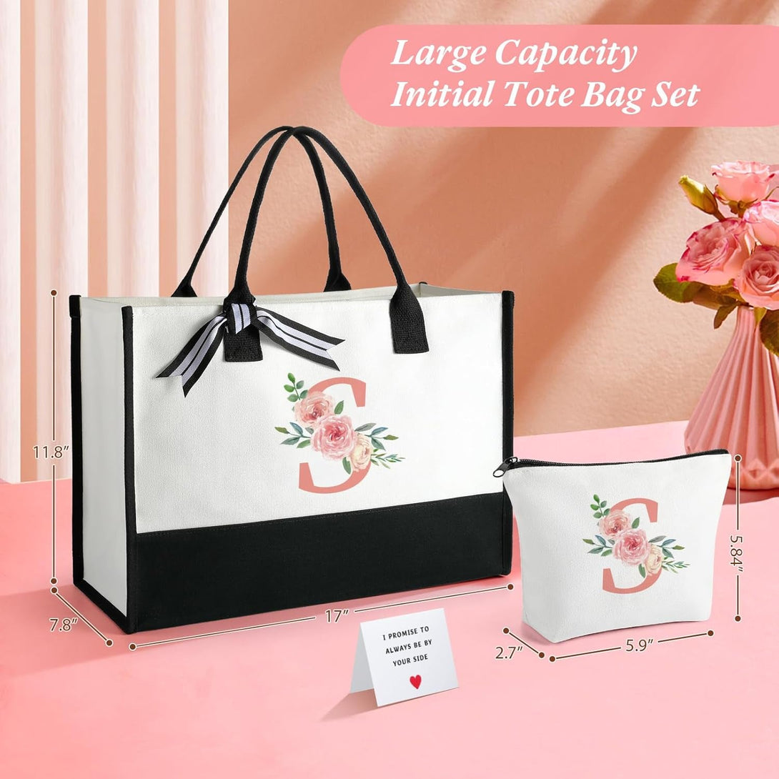 TRSODD Birthday Gifts for Women Mothers Day Gifts for Mom Wife Grandma Daughter Sister Teacher Appreciation Tote Bag and Makeup Bag Set B