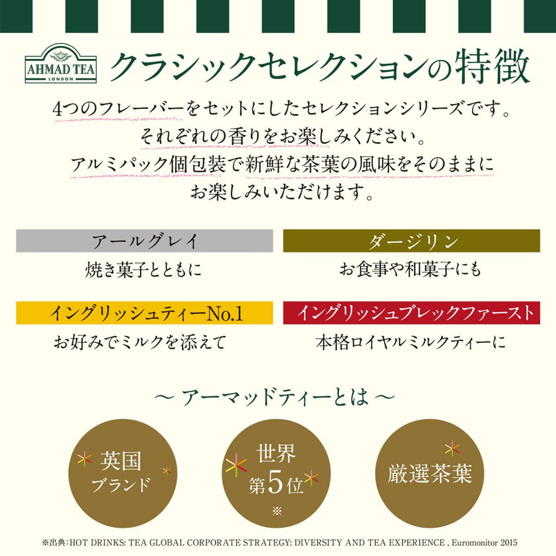 Ahmad Tea Black Tea, Classic Selection Pack Teabags, 4 Teas Earl Grey, English No.1, Darjeeling, & English Breakfast, 20 Ct Teabags (Pack of 1) - Caffeinated & Sugar-Free