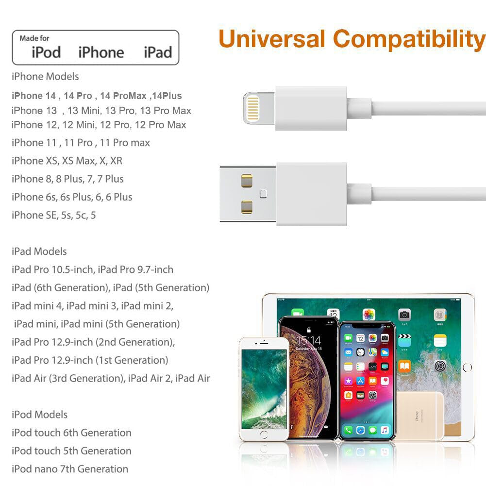 5 Pack(6Ft) Original [Apple Mfi Certified] Iphone Charger, Lightning Cable Fast Charging Long USB Charging Cable High Speed Transfer Cord for Iphone 14 13/12/11 Pro Max/Xs Max/Xr/Xs/X/8/7/Plus/6S