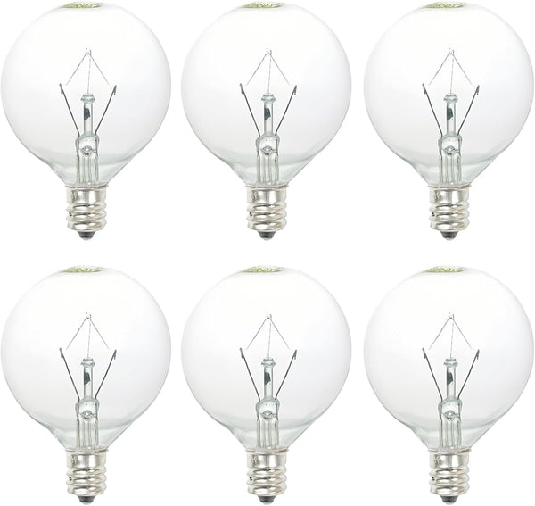 40W Light Bulbs,Wax Warmer Bulbs,E12 Candelabra Base 120 Volt round Light Bulbs for Full Size Scentsy Warmer ,Wax Melt Warmer,Chandelier Table Lamp Wall Sconces ,Soft Warm White,G50/120V,6 Packs
