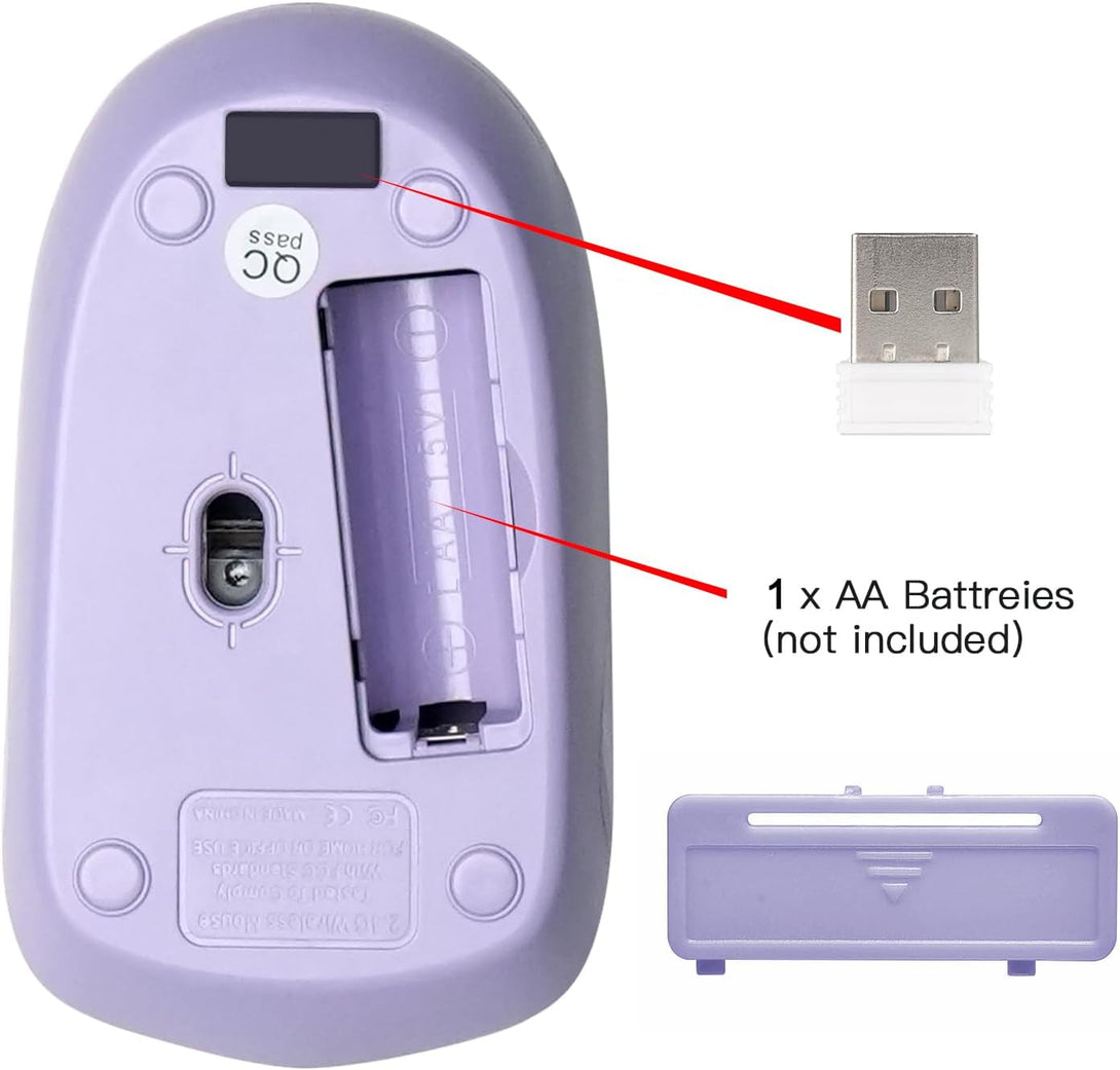 Wireless Keyboard and Mouse Combo, Full-Sized Wireless Keyboard and Adjustable DPI Mouse, 2.4Ghz USB Receiver, Wireless Keyboard and Mouse for PC, Windows, Desktop, Laptop (Purple)