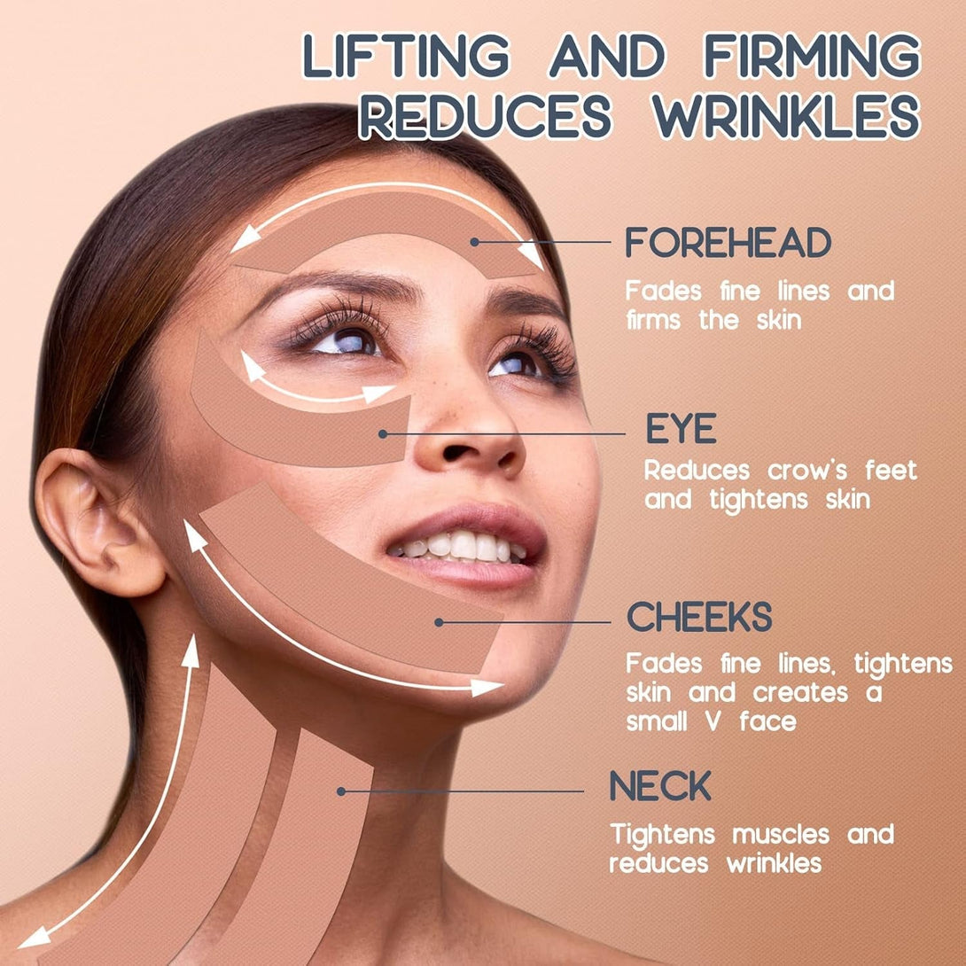 2 Rolls Facial Myofascial Face Lift Tape, Neck & Forehead Smooths Wrinkles, Unisex Anti-Wrinkle Patches for Firming and Tightening Skin