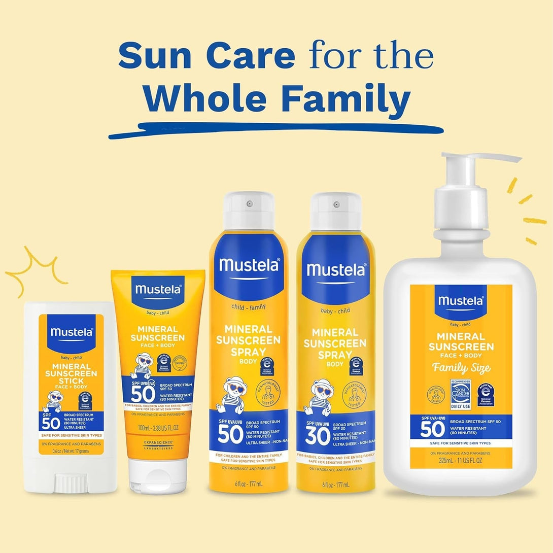 Mustela Baby Mineral Sunscreen Spray SPF 50 Broad Spectrum - Body Sun Spray for Sensitive Skin - Water Resistant & Fragrance Free - 6 Fl.Oz.