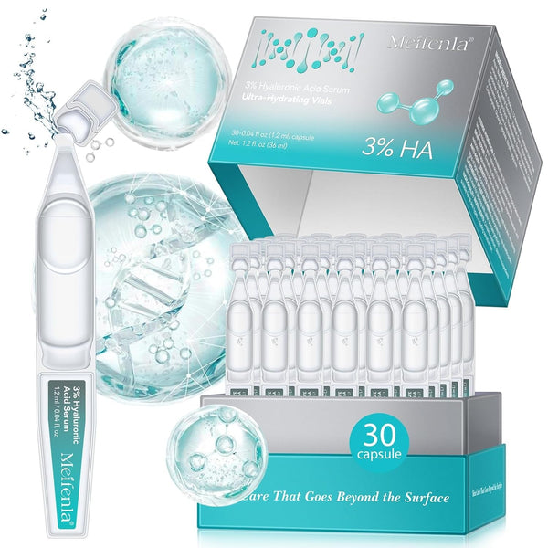 Hyaluronic Acid Serum for Face, 3% Hyaluronic Acid Serum Ultra-Hydrating Tube, anti Aging Single-Use Vials Skincare for Dry Skin, Smoother Skin, Deep Moisturizing, Pre-Makeup Skincare - 1 Box of 30