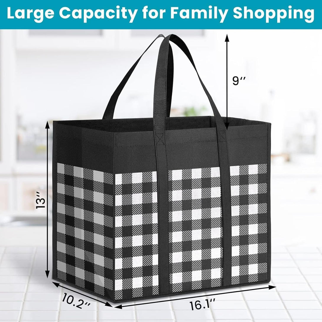 WOWBOX Reusable Grocery Bags,4-Pack, Foldable Reusable Shopping Tote Bags Bulk with Reinforced Handles,Large Storage Bags with Water Resistant Coating for Groceries,Multipurpose,Black-White