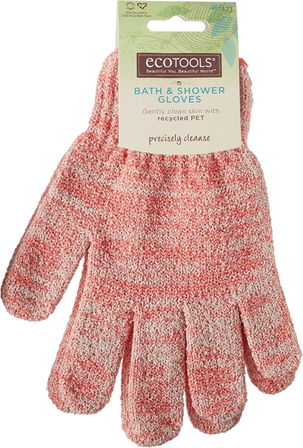 Ecotools Bath & Shower Gloves, Recycled Netting, Exfoliating, Gentle Cleansing for Whole Body, Fits All Hands, Green, 1 Pair