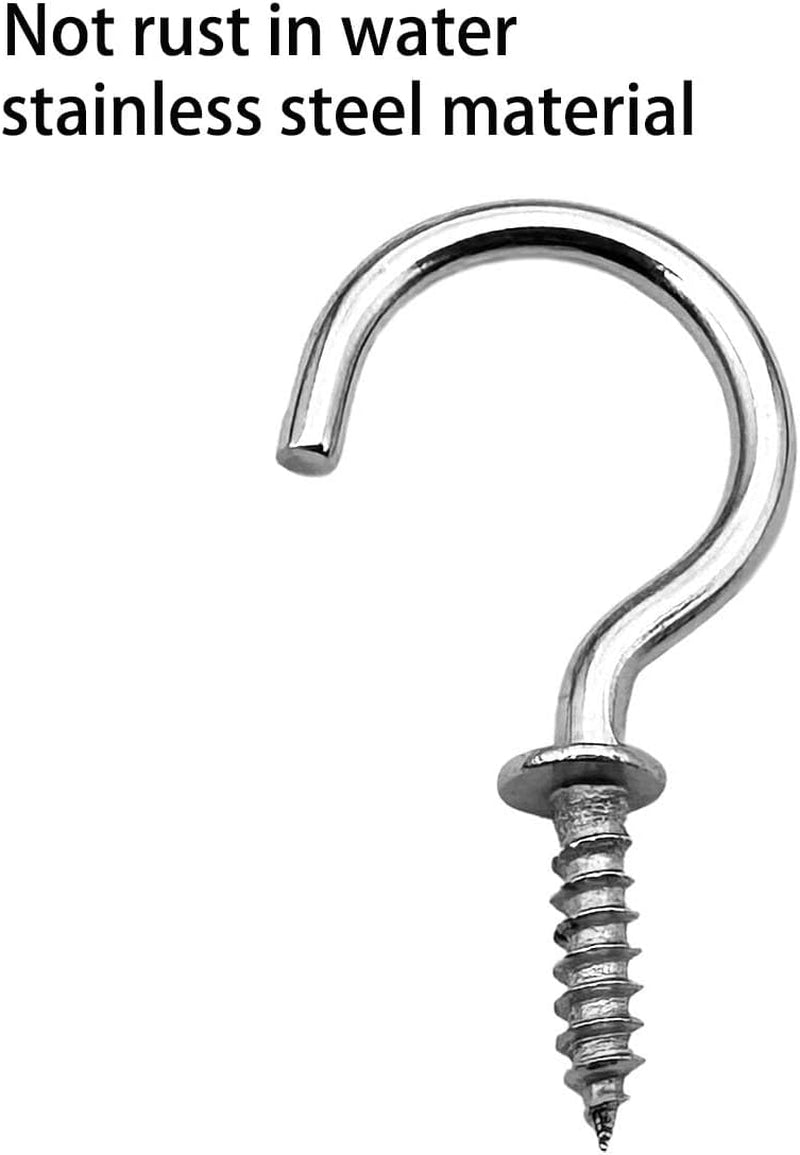 30 Pcs (304) Stainless Steel Screw Ceiling Hooks 1 Inch Cup Hook Screw-In Light Hooks