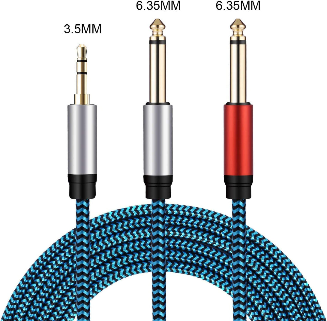 3.5Mm to 2 X 6.35 Mm Cable 15Ft,1/8 to 1/4 Stereo Cable 3.5Mm TRS to Dual 6.35Mm TS Y Splitter Breakout Cord，For PC, Computer Sound Card, Mixer, Multimedia Speaker, Home Stereo System