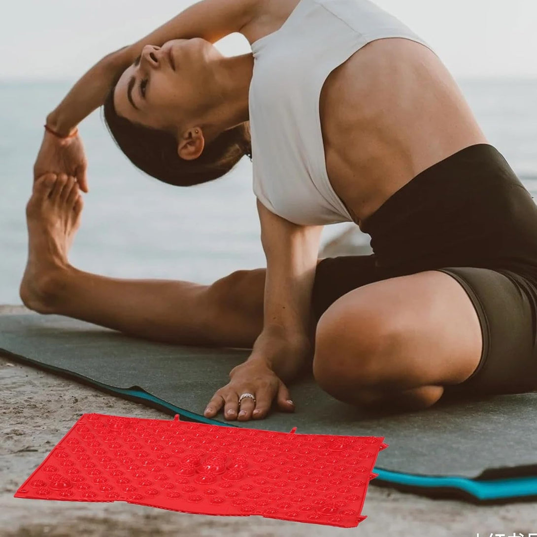 Reflexology Foot Massage Pad - Acupressure Mat for Blood Circulation, Stress Reliefs, and Foot Health, Home Therapy Massaging Plate (Red)