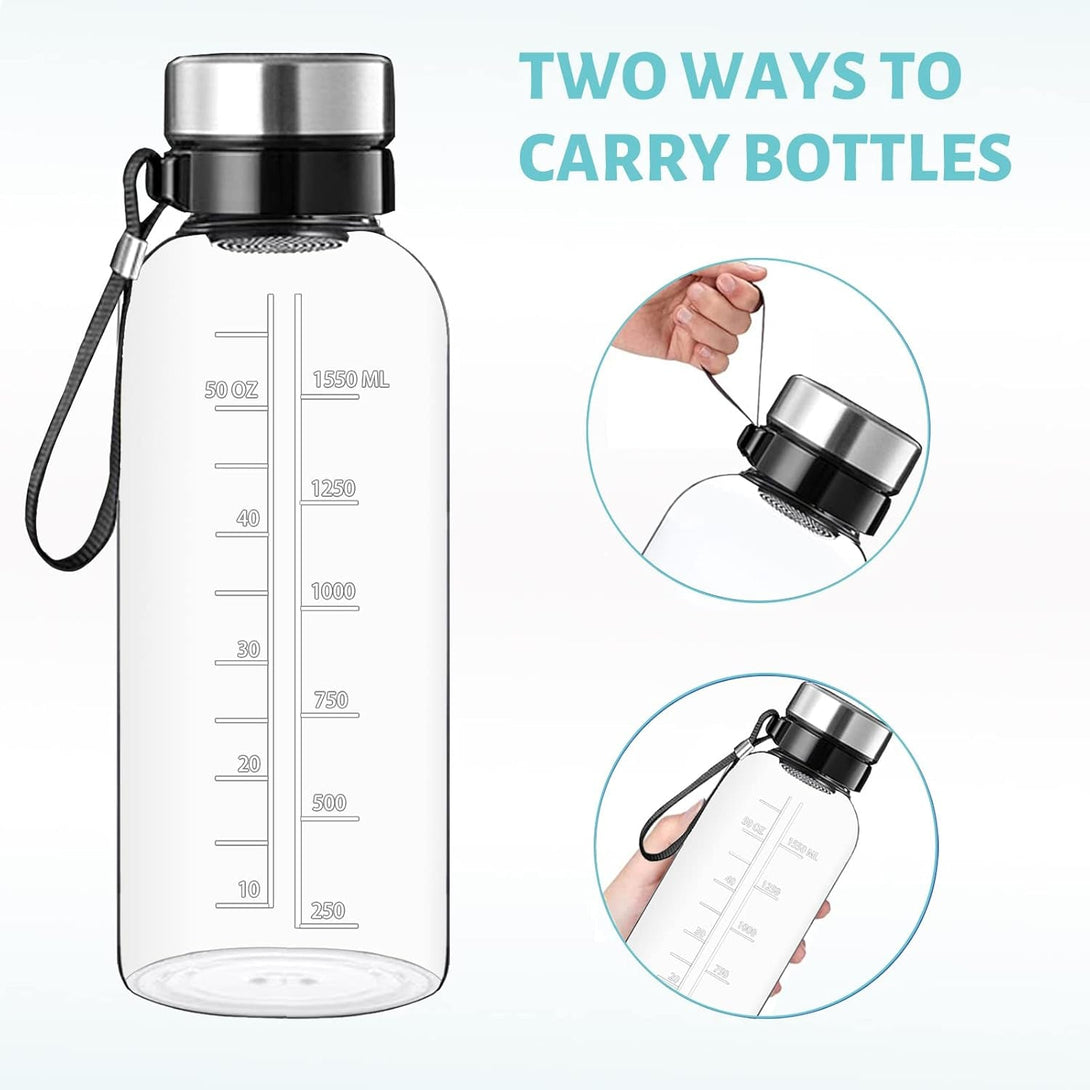 64 OZ Glass Water Bottle - Large Resuable Borosilicate Wide Mouth Glass Drinking Bottles with Time Mark, Sleeve, BPA Free