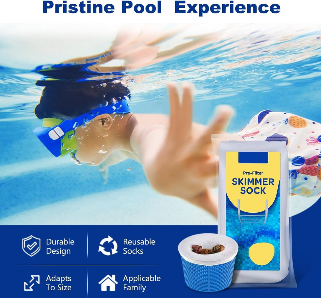30 Pack Pool Skimmer Socks for Pool Filters, Filters Baskets and Skimmers to Filter Debris and Leaves, Protact Filter System of Inground and above Ground Pools