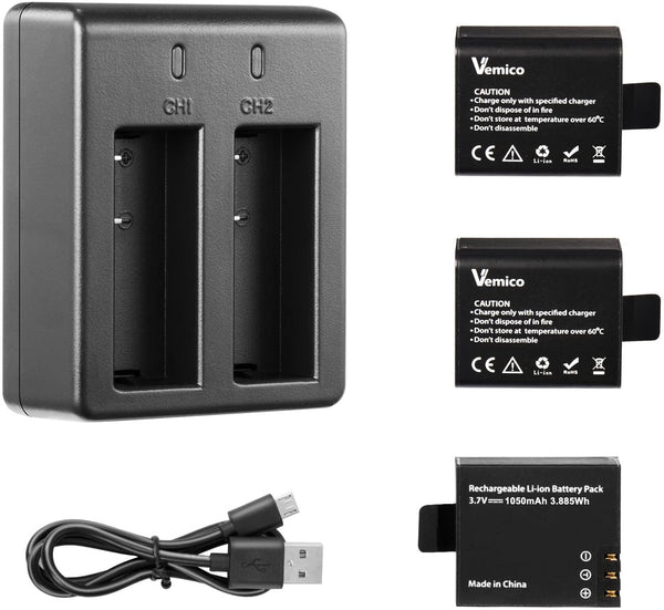 Action Camera Battery 1050Mah 3-Pack PG1050 Battery for AKASO Ek7000,Brave 4, Sjcam,Apexcam,Wolfang, Jadfezy,Xilecam,Dragon Touch,Vemont Sport Cameras
