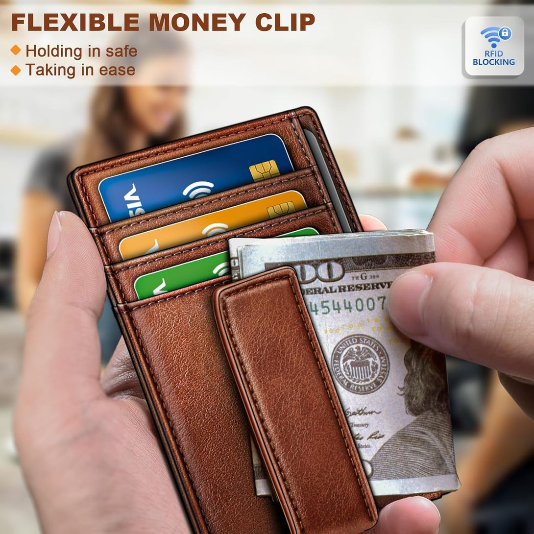 BULLIANT Men Wallet,Slim Leather Wallet Money Clip Card Hodler for Men Gift 8 Cards RFID Blocking