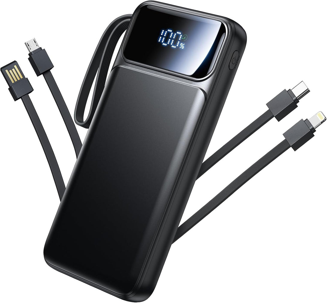 Aioneus Power Bank, Portable Charger with Built in Cable 22.5W Fast Charging Battery Pack 10000Mah Slim 6 Outputs 3 Inputs LED Display Phone Charger for Iphone Samsung Pixel Moto Ipad Travel Essential