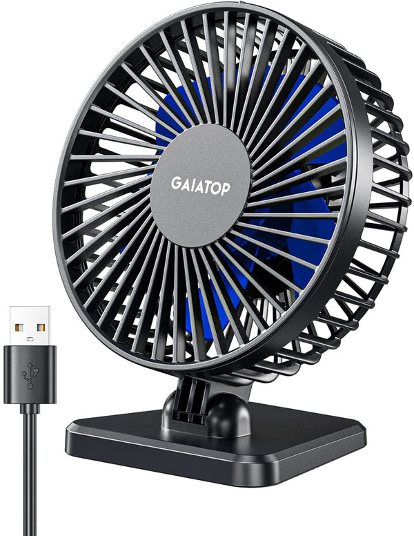 Gaiatop USB Desk Fan, Small but Powerful, Personal Portable Quiet 3 Speeds, Adjustable Mini Table Desktop Fan for Cooling Home Office Car Summer Travel Gifts Blue
