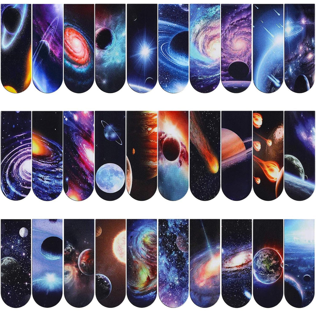 30 Pieces Universe Galaxy Magnetic Bookmark,Mwoot Starry Sky Magnet Page Book Markers Set,Assorted Magnetic Page Clips Bookmarks for Students Reading(2X6Cm,30 Styles)