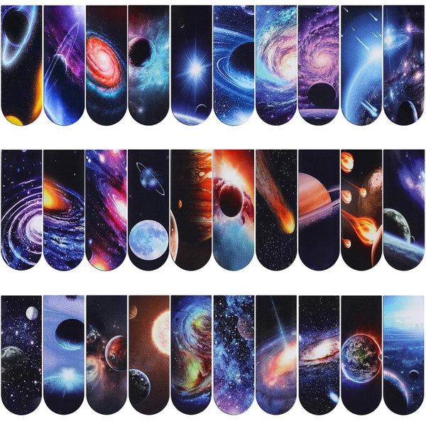 30 Pieces Universe Galaxy Magnetic Bookmark,Mwoot Starry Sky Magnet Page Book Markers Set,Assorted Magnetic Page Clips Bookmarks for Students Reading(2X6Cm,30 Styles)