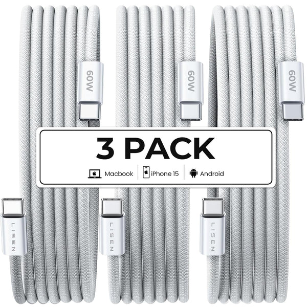 LISEN for Iphone 16 15 USB C to USB C Fast Charging, 60W USB C Cable Type C Fast Charging Cable for Iphone 16 15,Samsung Galaxy S25 Ultra plus S24 S23 Ipad Pro 13 12.9Inch, Ipad Air 5,White 3Pack 6FT